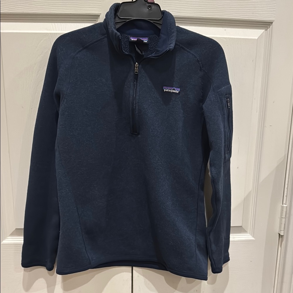 Patagonia Blue Zip Up Sweater with Stand-Up Collar